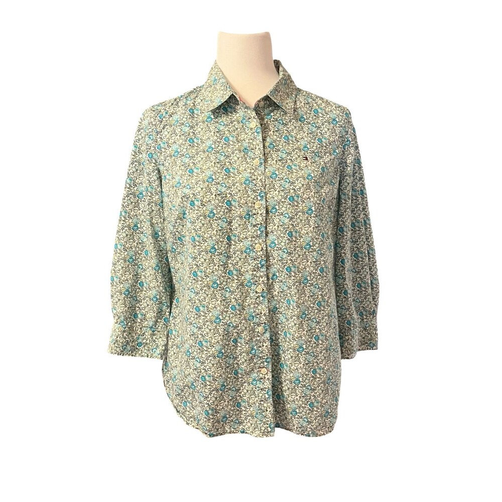 🔥 TOMMY HILFIGER Floral 3/4 Sleeve Button-Down M EUC ! 🔥